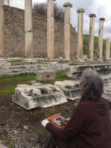 Ellie doing a pastel of columns