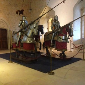 knight room, 12th century, with armor from 15th and 16th century