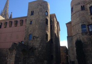 Roman walls beside cathedral